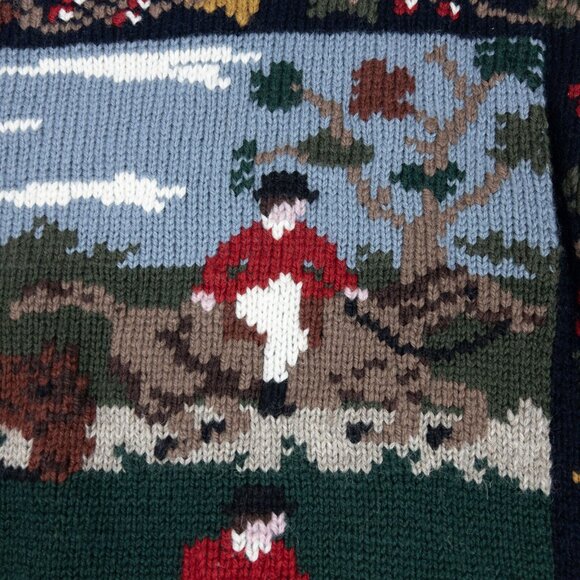 Vintage South Wool Sweater Adult Large Horse Equestrian Hand Knit Uruguay 80s - Picture 7 of 14